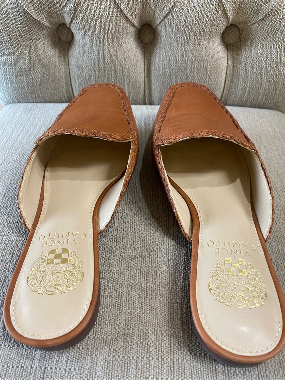 Vince Camuto NEW Cognac Braided Leather Slip-On Mules / Sz 7.5 - Picture 9 of 14